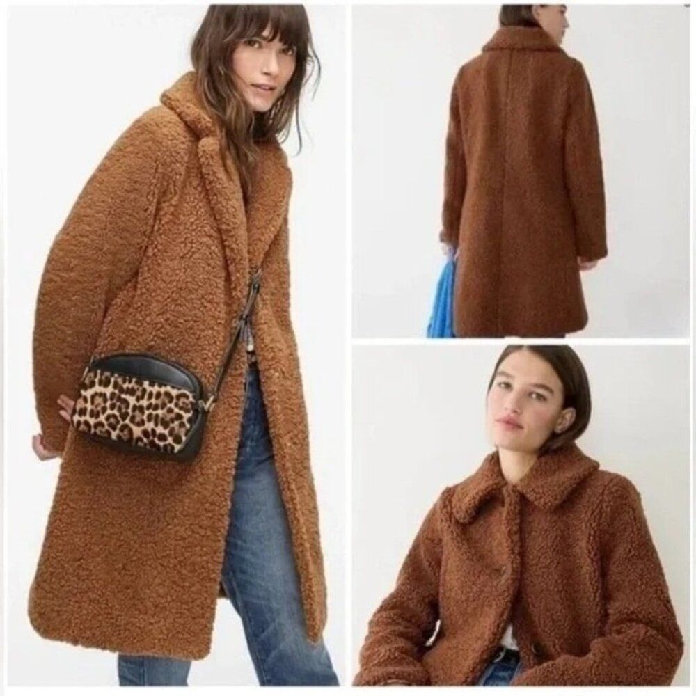 J Crew Teddy Topcoat in Brown Women's XS Cozy Warm